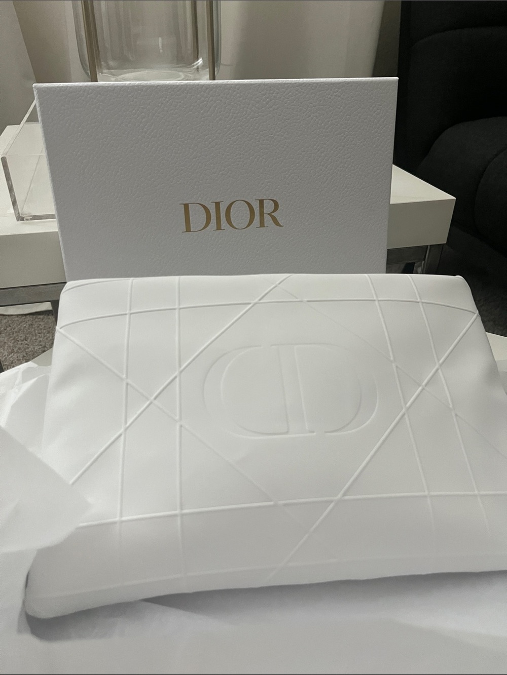 Dior White Quilted Embossed CD Clutch Pouch